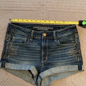 American Eagle Outfitters Women's Embellished Blue Jean Shorts